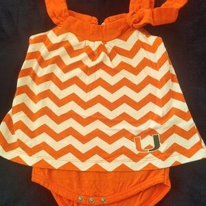 University Of Miami Orange and White Chevron Baby Dress